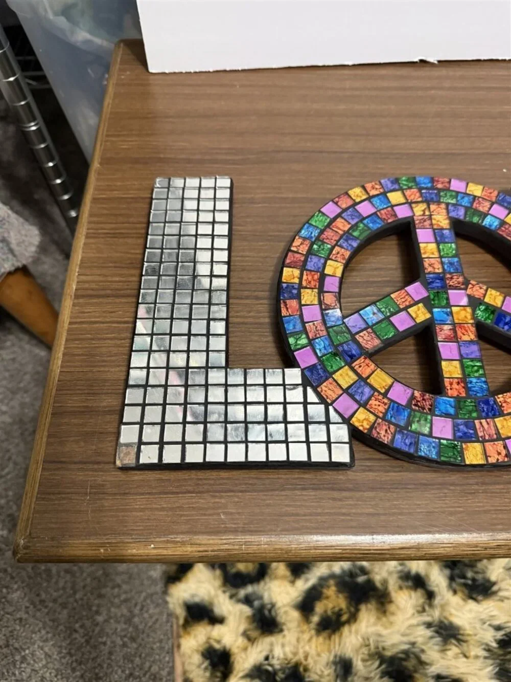 Mosaic Love With Peace Sign Mirror Tiles Mosaic Wall Plaque Pop Art Disco Boho